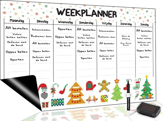 Brute Strength - Magnetische Weekplanner Kerst (34) - A3 Planbord - Kerstdecoratie binnen met kerstballen en kerstboom motief - Afbeelding 1