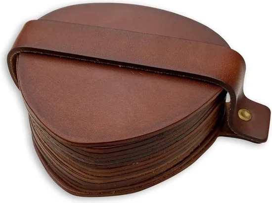 Brute Strength - Onderzetters voor glazen - Leer - Cognac - Semi Rond - 14 stuks - Leren onderzetters thumbnail 2