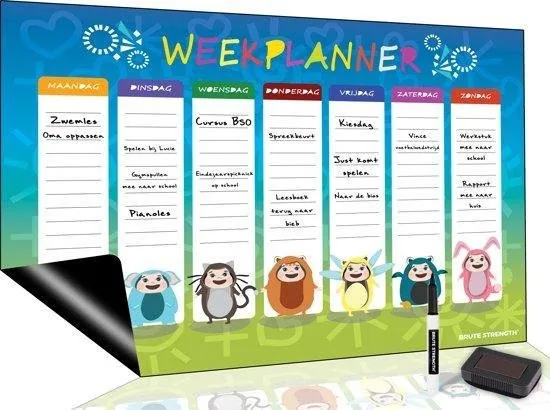 Brute Strength - Magnetisch Weekplanner whiteboard (9) - 91 x 67 cm - Planbord - Familieplanner - Gezinsplanner - To Do Planner thumbnail 2