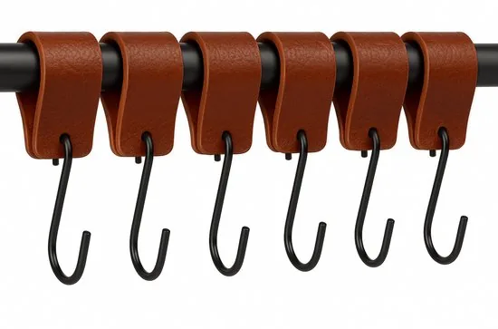 Brute Strength - Leren S-haak hangers - Cognac - 6 stuks - 12,5 x 2,5 cm - Zwart zilver - Leer - Afbeelding 1