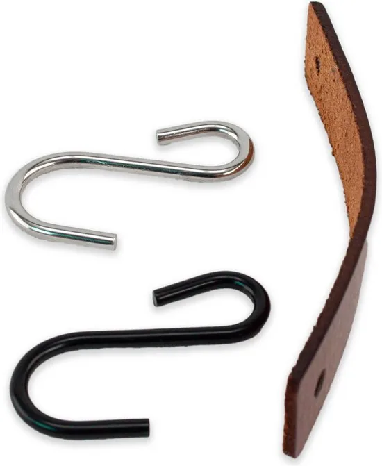 Brute Strength - Leren S-haak hangers - Cognac - 6 stuks - 12,5 x 2,5 cm - Zwart zilver - Leer thumbnail 6