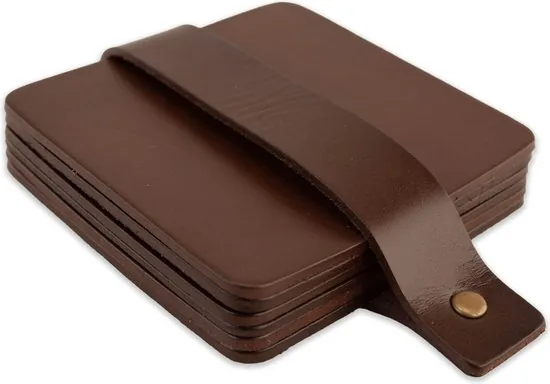 Brute Strength - Onderzetters voor glazen - Leer - Bruin - Vierkant - 6 stuks - Bruine leren onderzetters thumbnail 1