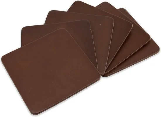 Brute Strength - Onderzetters voor glazen - Leer - Bruin - Vierkant - 6 stuks - Bruine leren onderzetters thumbnail 3