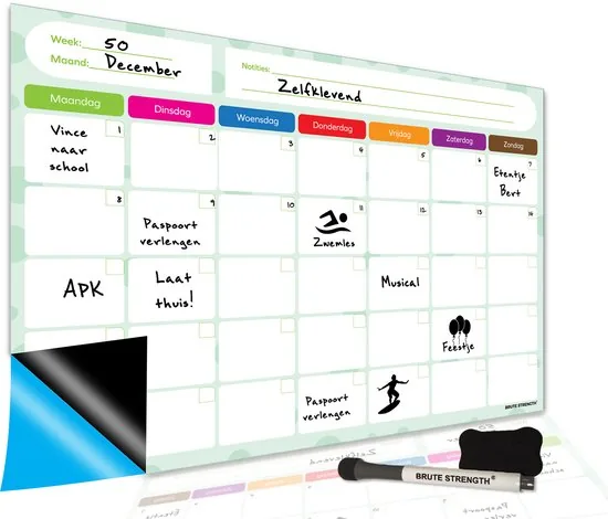 Brute Strength - Magnetisch Weekplanner whiteboard (8) - A3 - Zelf plakkend - Sticky planner - Planbord - Familieplanner - Afbeelding 1