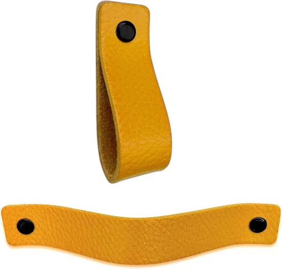 Leren handgrepen - Okergeel - 4 stuks - 16,5 x 2,5 cm - incl. 3 kleuren schroeven voor de leren handgreep - Gele handgrepen leer - Leren meubelgreep thumbnail 8