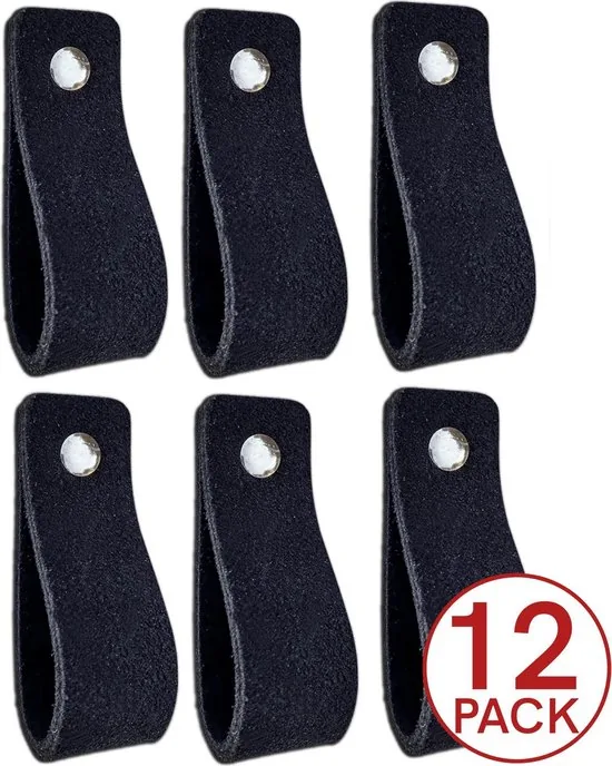 Leren handgrepen van zacht suede - Zwart - 12 stuks - 16,5 x 2,5 cm | - Handgreep zwart - incl. 3 kleuren schroeven per leren handgreep - Handgrepen leer thumbnail 1
