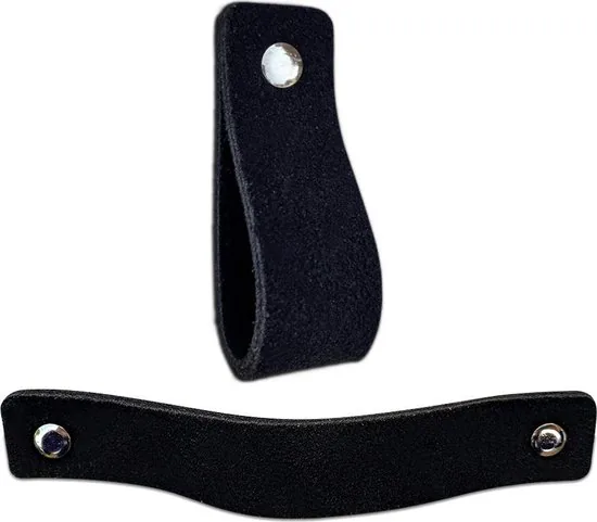 Leren handgrepen van zacht suede - Zwart - 12 stuks - 16,5 x 2,5 cm | - Handgreep zwart - incl. 3 kleuren schroeven per leren handgreep - Handgrepen leer thumbnail 5