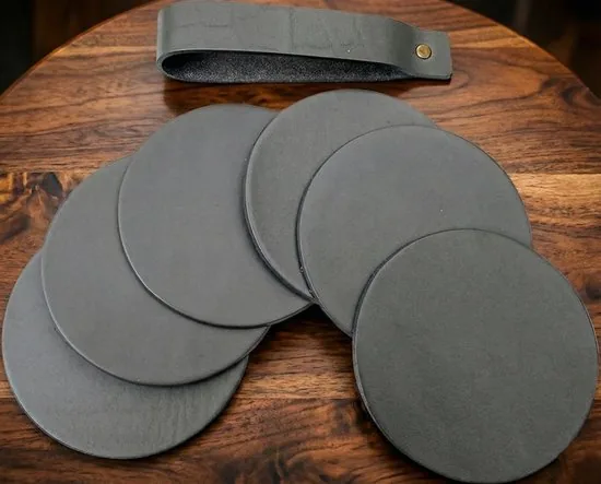Brute Strength - Onderzetters voor glazen - Leer - Grijs - Rond - 10 stuks - Grijze leren onderzetters thumbnail 5