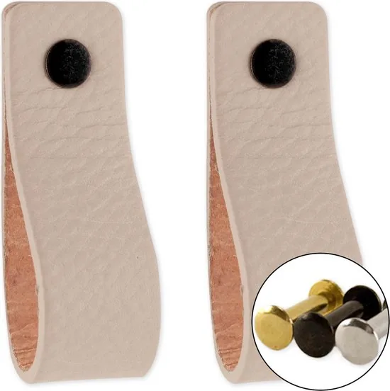 Leren handgrepen - Licht Grijs - 2 stuks - 16,5 x 2,5 cm - incl. 3 kleuren schroeven - Handgrepen leer - Leren meubelgreep - Afbeelding 1