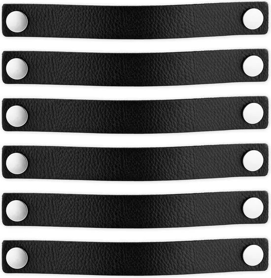 Leren handgrepen - Zwart - 12 stuks - 25 x 3 cm - incl. 3 kleuren schroeven - Handgrepen leer - Zwarte leren meubelgreep thumbnail 1