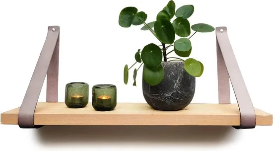 Leren plankdragers - Licht Grijs - 2 stuks - Echt leer - Grijze plankendragers - Wandplank industrieel - Legplankdrager - Afbeelding 1