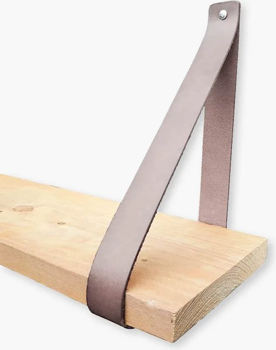 Leren plankdragers - Licht Grijs - 2 stuks - Echt leer - Grijze plankendragers - Wandplank industrieel - Legplankdrager thumbnail 3