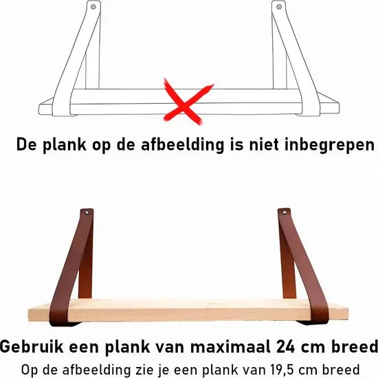 Leren plankdragers - Cognac - 2 stuks - Echt leer thumbnail 4