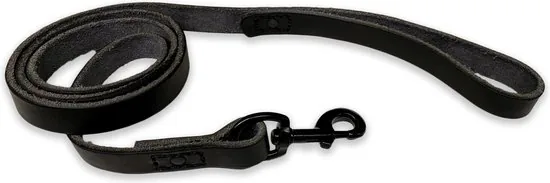 Leren hondenriem - 220cm - volledig zwarte riem - hondenriem met stiksels - 100% volnerfleer thumbnail 3