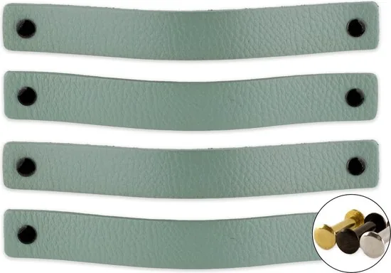 Leren handgrepen - Vaalgroen - 4 stuks - 20,0 x 2,5 cm - incl. 3 kleuren schroeven - Handgrepen leer - Leren meubelgreep - Afbeelding 1