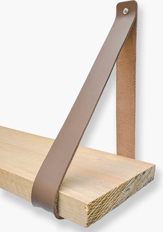 Leren plankdragers - Taupe - 6 stuks - Echt leer - Taupe plankendragers - Wandplank industrieel - Legplankdrager thumbnail 3