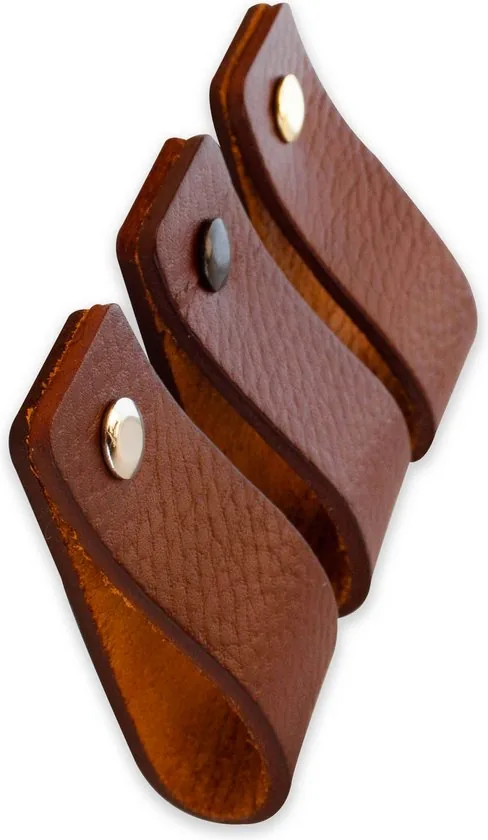 Leren handgrepen - Cognac - 24 stuks - 16,5 x 2,5 cm - incl. 3 kleuren schroeven - Handgrepen leer - Leren meubelgreep thumbnail 4
