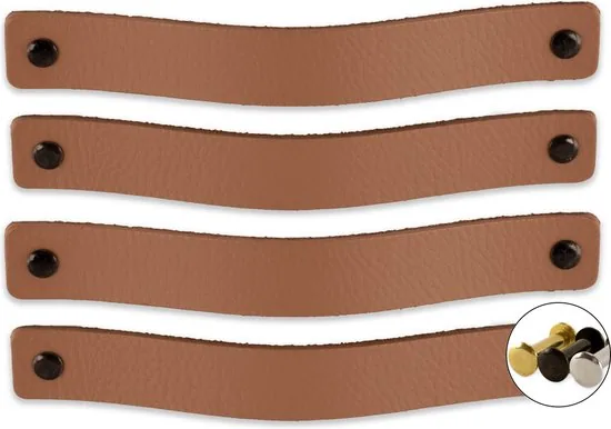 Leren handgrepen - Taupe - 4 stuks - 20,0 x 2,5 cm - incl. 3 kleuren schroeven - Handgrepen leer - Leren meubelgreep - Afbeelding 1