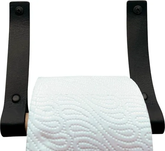 Leren Toiletrolhouder - Zwart - 2 stuks - 100% Volnerfleer Toiletrolhouders - WC rolhouder hangend thumbnail 4