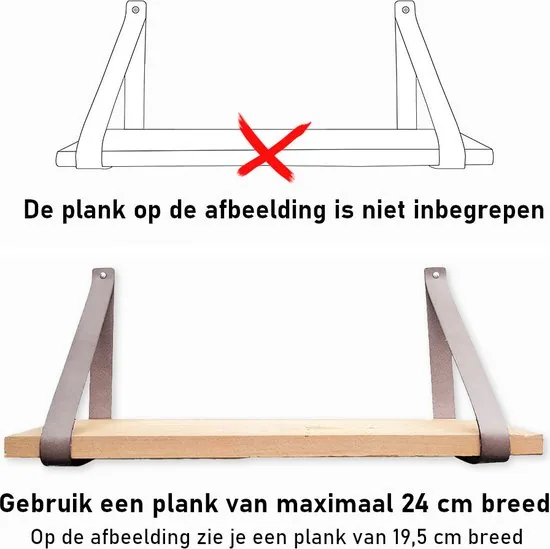 Leren plankdragers - Licht Grijs - 4 stuks - Echt leer - Grijze plankendragers -Wandplank industrieel - Legplankdrager - Schapdrager thumbnail 6