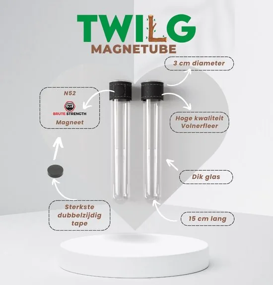 TWILG - Magnetische Muurvaasjes - 2 Stuks - Stek vaasjes - Glas - Wit leer - Stekjes thumbnail 5