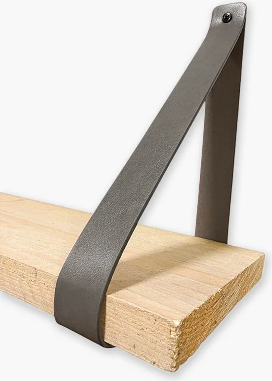 Leren plankdragers - Grijs - 2 stuks - PU lederen planken dragers - Kunstleer plank dragers - Wandplank industrieel - Legplankdrager thumbnail 6