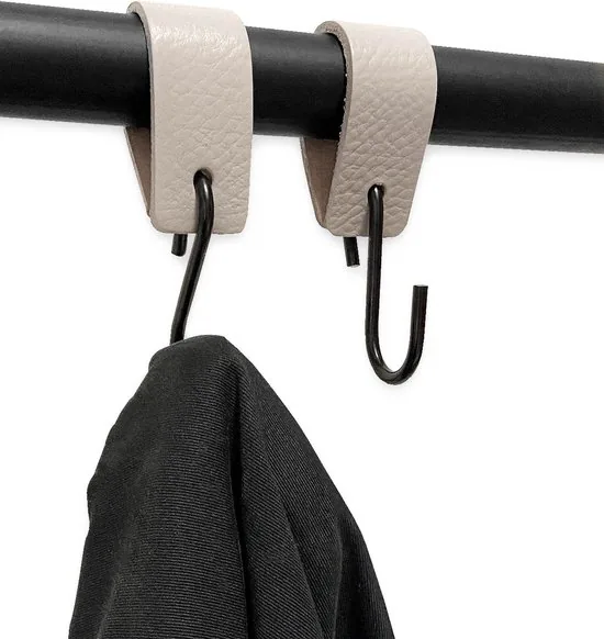 Brute Strength - Leren S-haak hangers - Licht Grijs - 2 stuks - 12,5 x 2,5 cm - Zwart zilver - Leer thumbnail 2
