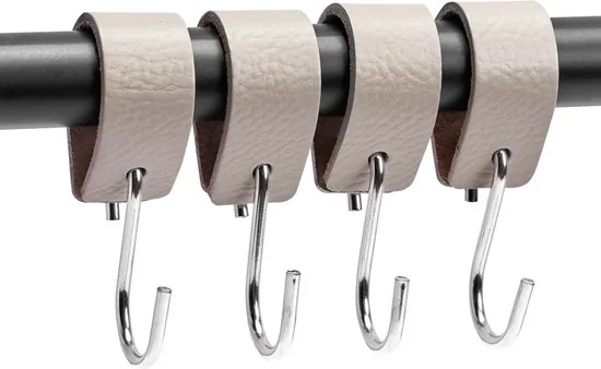 Brute Strength - Leren S-haak hangers - Licht Grijs - 2 stuks - 12,5 x 2,5 cm - Zwart zilver - Leer thumbnail 3