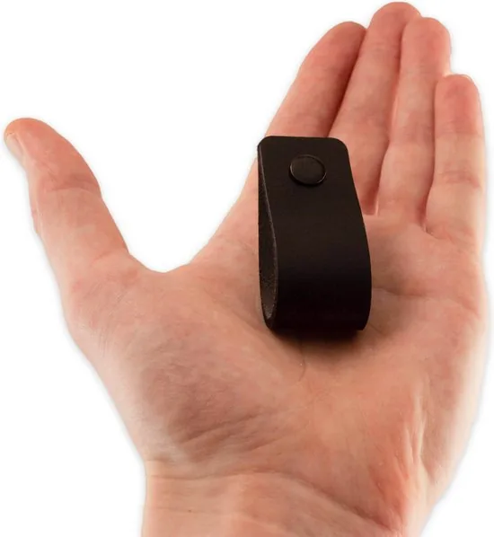 Leren handgrepen - Zwart - 6 stuks - 12,5 x 2,5 cm - incl. 3 kleuren schroeven - Handgrepen leer - Zwarte leren meubelgreep thumbnail 2