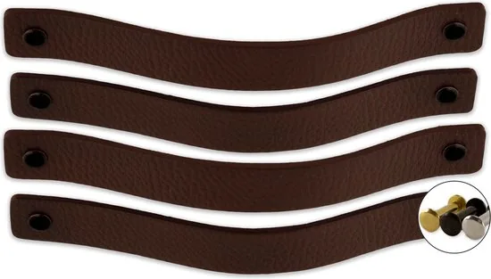Leren handgrepen - Kastanje Bruin - 4 stuks - 20 x 2,5 cm - incl. 3 kleuren schroeven - Afbeelding 1
