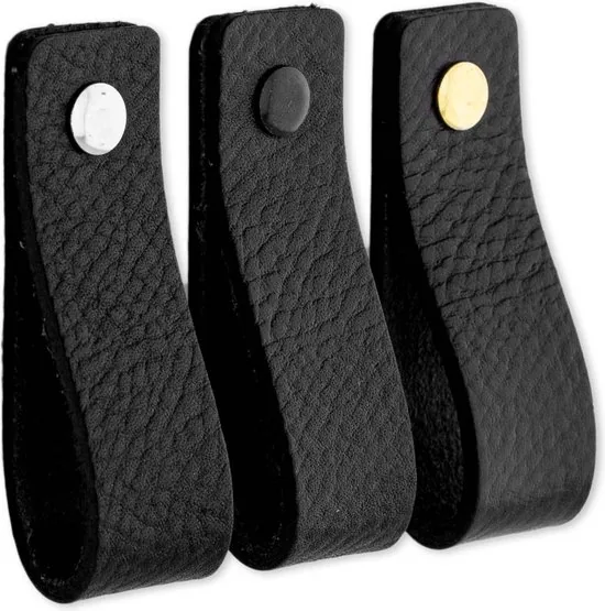 Leren handgrepen - Zwart - 2 stuks - 16,5 x 2,5 cm - - Handgreep zwart - Handgrepen leer - Leren meubelgreep thumbnail 6