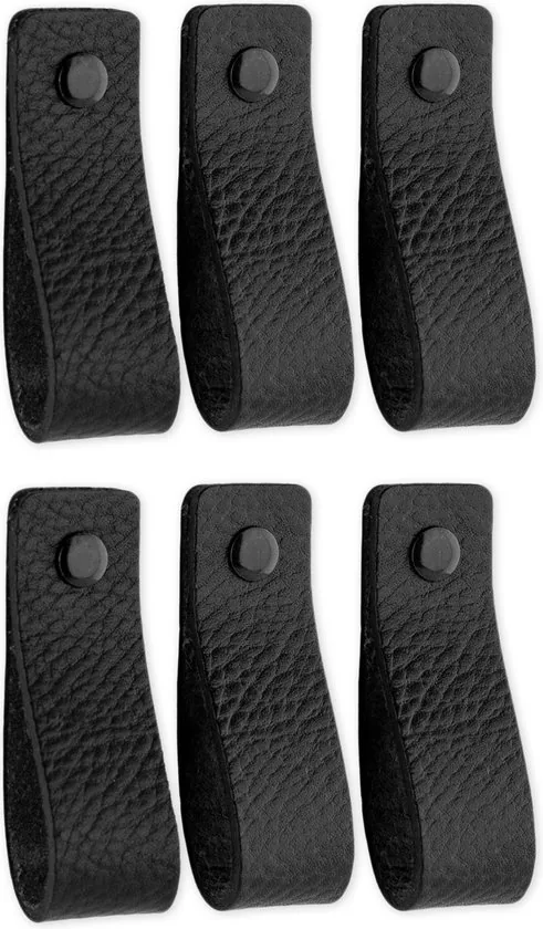 Leren handgrepen - Zwart - 2 stuks - 16,5 x 2,5 cm - - Handgreep zwart - Handgrepen leer - Leren meubelgreep thumbnail 7