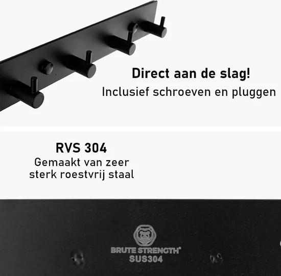Brute Strength - RVS Lange Kapstok 25 - haaks - 172 cm - Mat Zwart - Wandkapstok - Hangende Design Muurkapstok lang thumbnail 6
