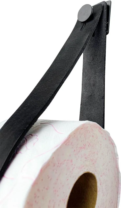 Luxe Leren toiletrolhouder - Zwart - Reserverolhouder - 100% Volnerfleer thumbnail 4