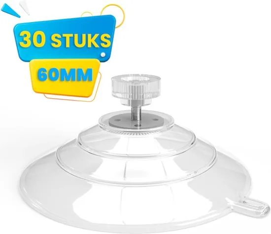 Brute Strength - 30 x Zuignap met schroefdraad - 60MM M4x10 - Zuignap met haak alternatief voor raamfolie - Afbeelding 1