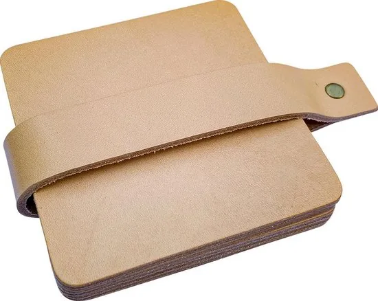 Brute Strength - Onderzetters voor glazen - Leer - Naturel - Vierkant - 6 stuks - Leren onderzetters thumbnail 1