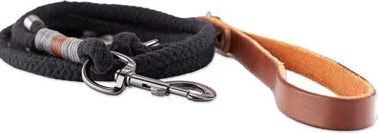 Brute Strength - Hondenriem - 140cm - Zwart/Cognac/Grijs - Handgemaakt - Luxe handvat van leer - 100% volnerfleer thumbnail 8