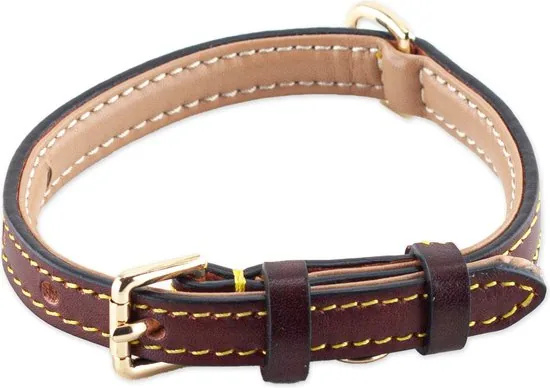 Brute Strength - Luxe leren halsband hond - Bruin - S - (26 - 33 cm) x 1,5cm - Halsband puppy - Afbeelding 1