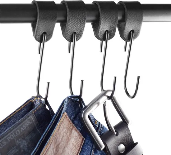 Brute Strength - Leren ronde S-haak hangers - Zwart - 4 stuks - 12,5 x 2,5 cm - Zwart zilver - Leer thumbnail 7