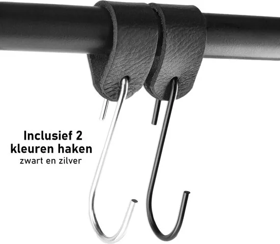 Brute Strength - Leren ronde S-haak hangers - Zwart - 4 stuks - 12,5 x 2,5 cm - Zwart zilver - Leer thumbnail 8