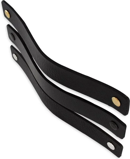 Leren handgrepen - Zwart - 2 stuks - 20,0 x 2,5 cm - Handgreep zwart - Handgrepen leer - Leren meubelgreep thumbnail 5