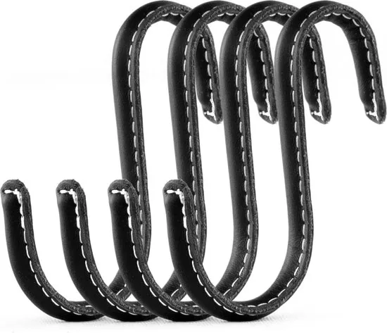 Brute Strength - Leren S-haken - Zwart - 4 stuks - Kledinghaak - Leer - Afbeelding 1
