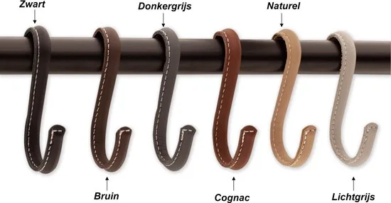 Brute Strength - Leren S-haken - Zwart - 4 stuks - Kledinghaak - Leer thumbnail 4