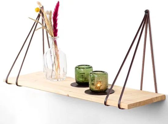 Leren plankdragers gesplitste draden - Bruin - 2 stuks - Echt lederen planken dragers thumbnail 6