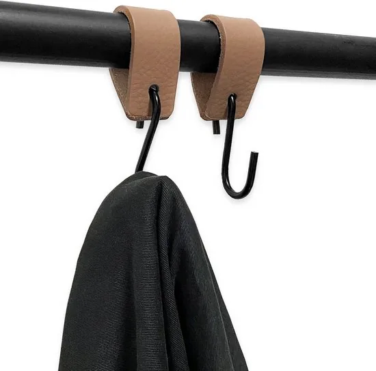 Brute Strength - Leren S-haak hangers - Taupe - 2 stuks - 12,5 x 2,5 cm - Zwart zilver - Leer thumbnail 5