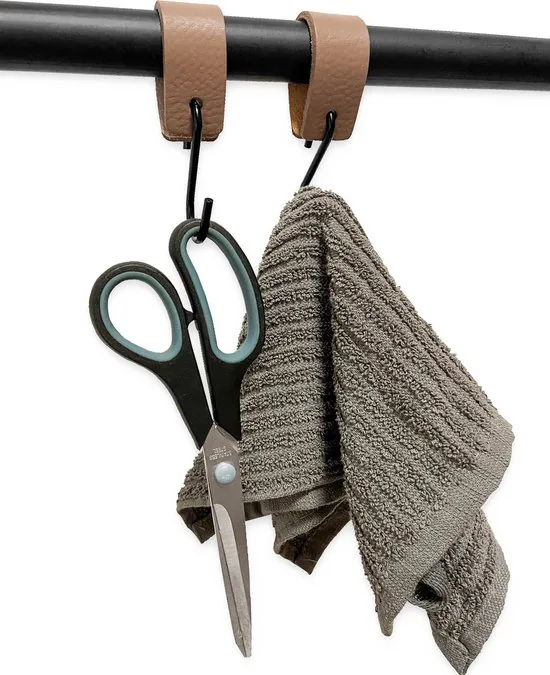 Brute Strength - Leren S-haak hangers - Taupe - 2 stuks - 12,5 x 2,5 cm - Zwart zilver - Leer thumbnail 7