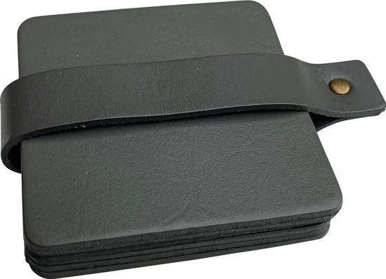 Brute Strength - Onderzetters voor glazen - Leer - Grijs - Vierkant - 6 stuks - Grijze leren onderzetters thumbnail 1