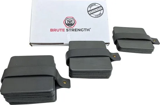 Brute Strength - Onderzetters voor glazen - Leer - Grijs - Vierkant - 6 stuks - Grijze leren onderzetters thumbnail 2