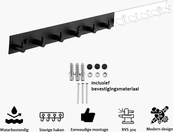 Brute Strength - RVS Kapstok 11 - haaks - 74 cm - Mat Zwart - Wandkapstok - Hangende Design Muurkapstok thumbnail 4