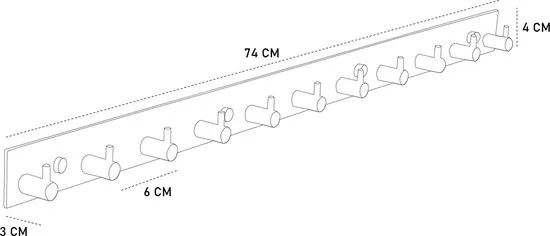 Brute Strength - RVS Kapstok 11 - haaks - 74 cm - Mat Zwart - Wandkapstok - Hangende Design Muurkapstok thumbnail 5